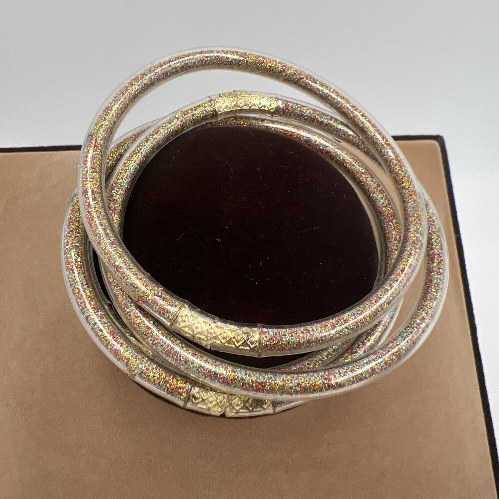 Buddha Girl Bangles Stack Rainbow Glitter Bracelets 4 Jelly Size 8 Large